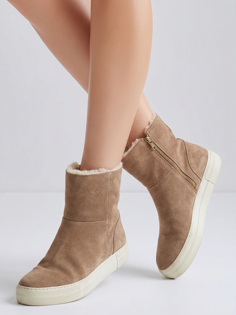 J Slides Tan Suede Boosters Faux Fur Lined. Platform Sole Size 7